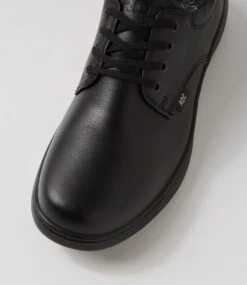 Elite Snr Black Leather Lace Up Flats -Lynx Shoes Shop RC10054BLALE 5