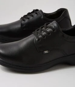 Elite Snr Black Leather Lace Up Flats -Lynx Shoes Shop RC10054BLALE 6