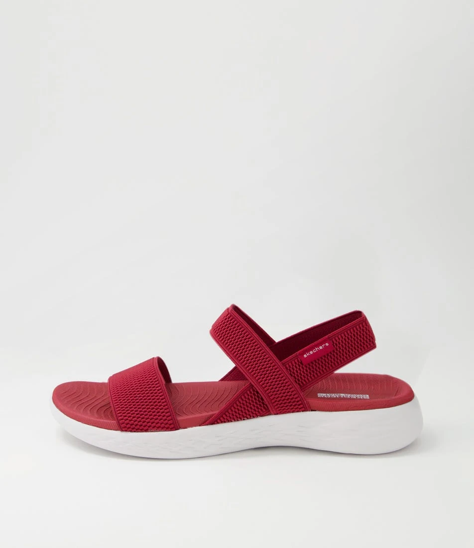 Skechers On Red White Elastic Sandals 3 Skechers On Red White Elastic Sandals
