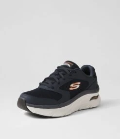 Skechers Arch Fit Dlux Navy Orange Fabric Sneakers -Lynx Shoes Shop SK11407DQAFA 3