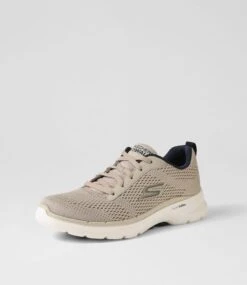 Skechers Go Walk 6 A2 1 Taupe Navy Mesh Sneakers -Lynx Shoes Shop SK11423NUXAA 3