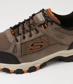 Skechers Selmen Cormack Dark Taupe Leather Mesh Lace Up Flats -Lynx Shoes Shop SK11428NAF73 6