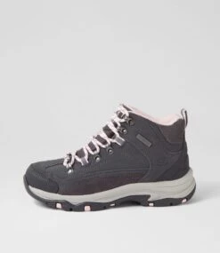 Skechers Trego Grey Pink Leather Lace Up Boots
