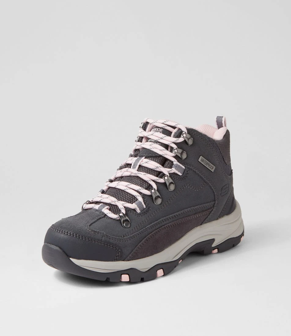 Skechers Trego Grey Pink Leather Lace Up Boots 4 Skechers Trego Grey Pink Leather Lace Up Boots - Image 2