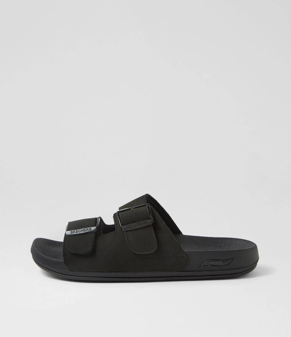 Skechers Arch Fit Pro Melb Black Leather Slides 3 Skechers Arch Fit Pro Melb Black Leather Slides