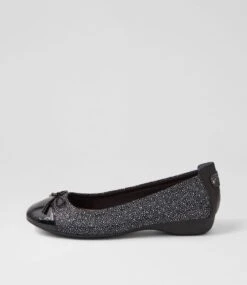 Embark Black White Dot Leather Ballet Flats