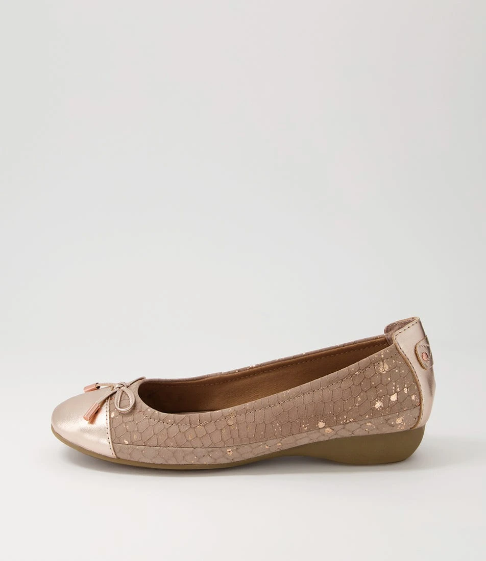 Embark Rose Gold Taupe Leather Snake Ballet Flats 3 Embark Rose Gold Taupe Leather Snake Ballet Flats