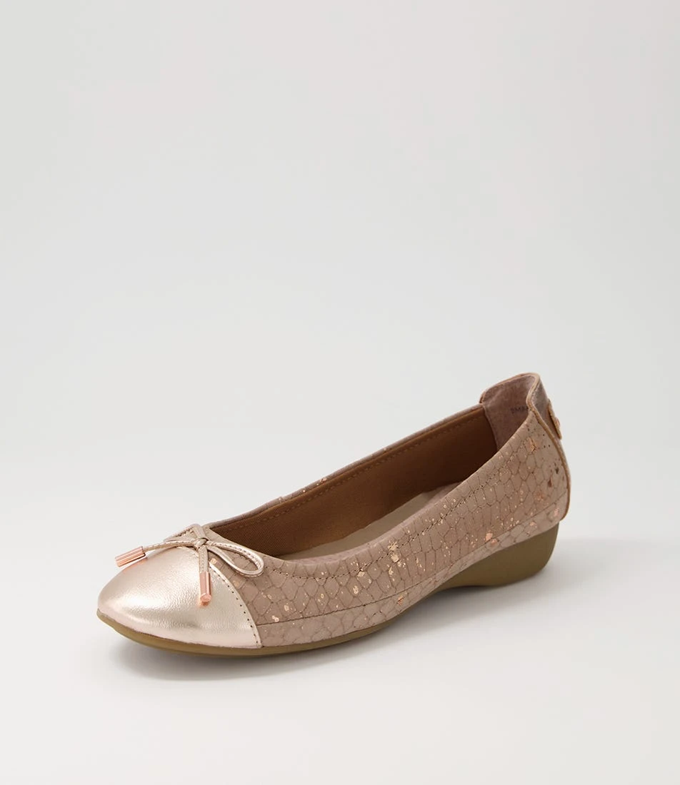 Embark Rose Gold Taupe Leather Snake Ballet Flats 4 Embark Rose Gold Taupe Leather Snake Ballet Flats - Image 2