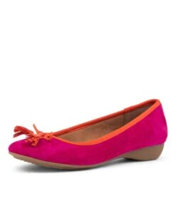 Elinsy Fuchsia Orange Leather Ballet Flats -Lynx Shoes Shop SU12121P28HG 2