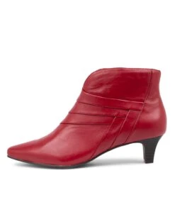 Lonse Red Leather Ankle Boots