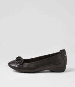 Elvina Black Leather Ballet Flats