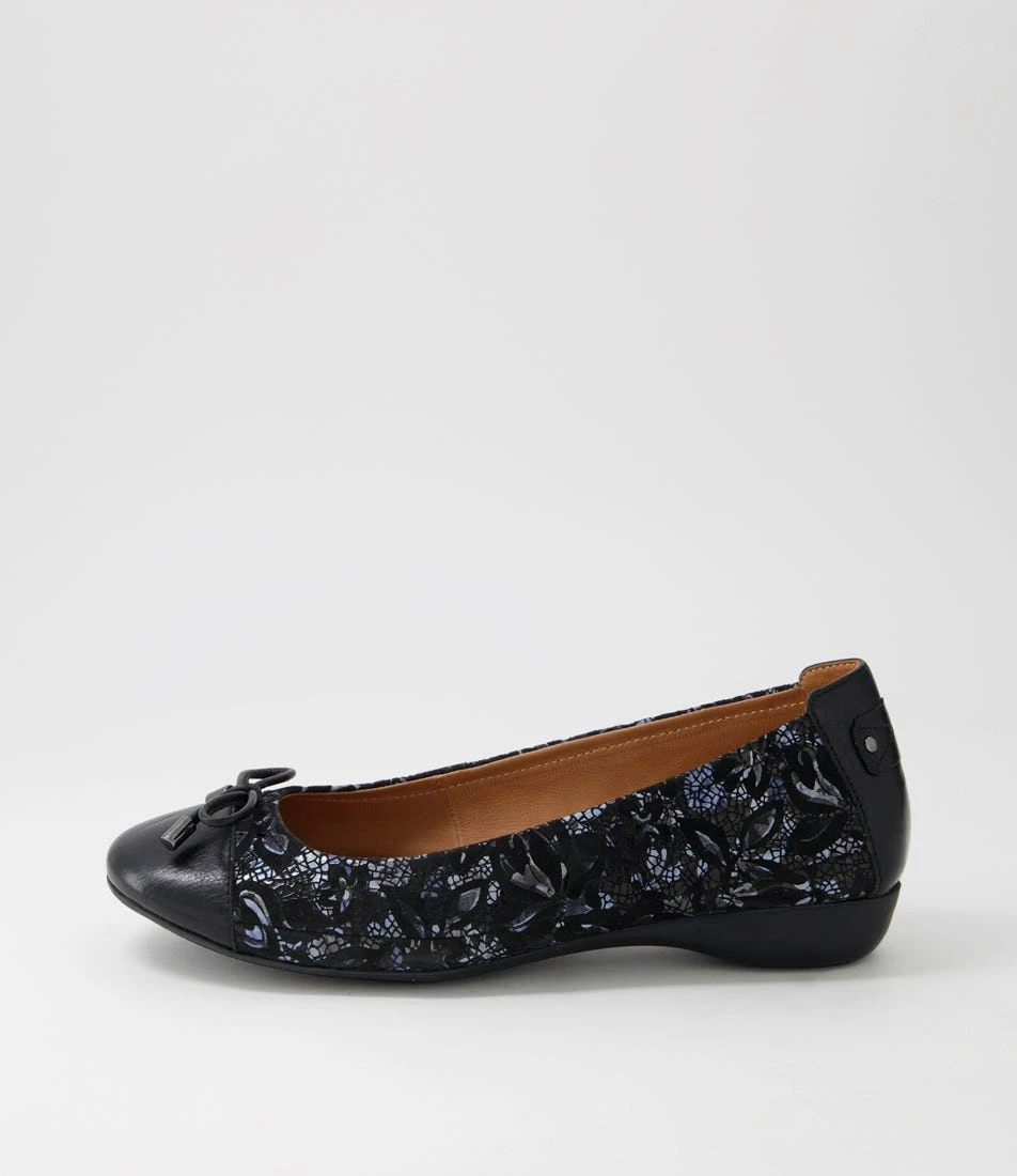 Embark3 Black Dark Blue Flower Leather Suede Ballet Flats 3 Embark3 Black Dark Blue Flower Leather Suede Ballet Flats