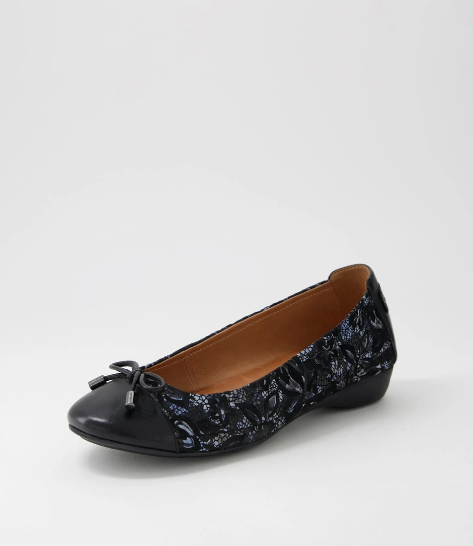 Embark3 Black Dark Blue Flower Leather Suede Ballet Flats 4 Embark3 Black Dark Blue Flower Leather Suede Ballet Flats - Image 2