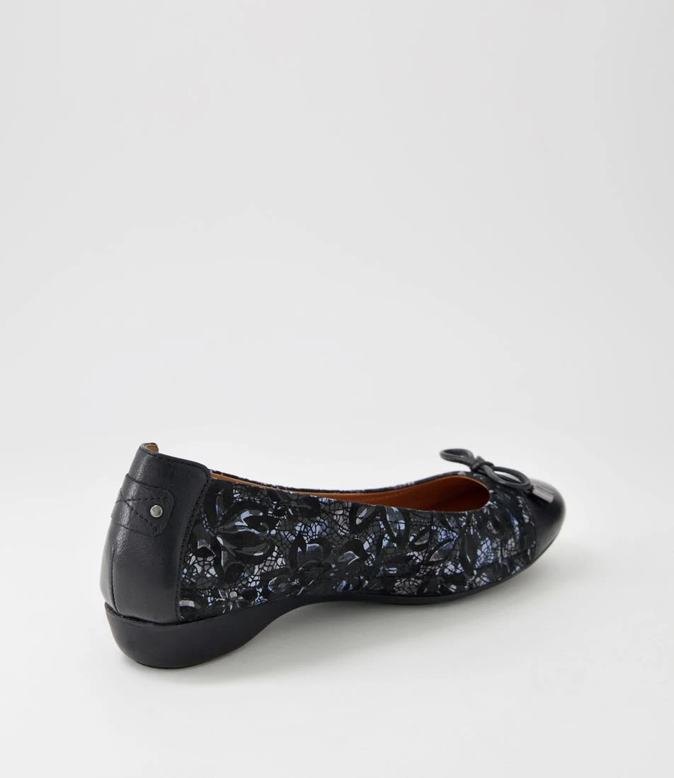 Embark3 Black Dark Blue Flower Leather Suede Ballet Flats 5 Embark3 Black Dark Blue Flower Leather Suede Ballet Flats - Image 3