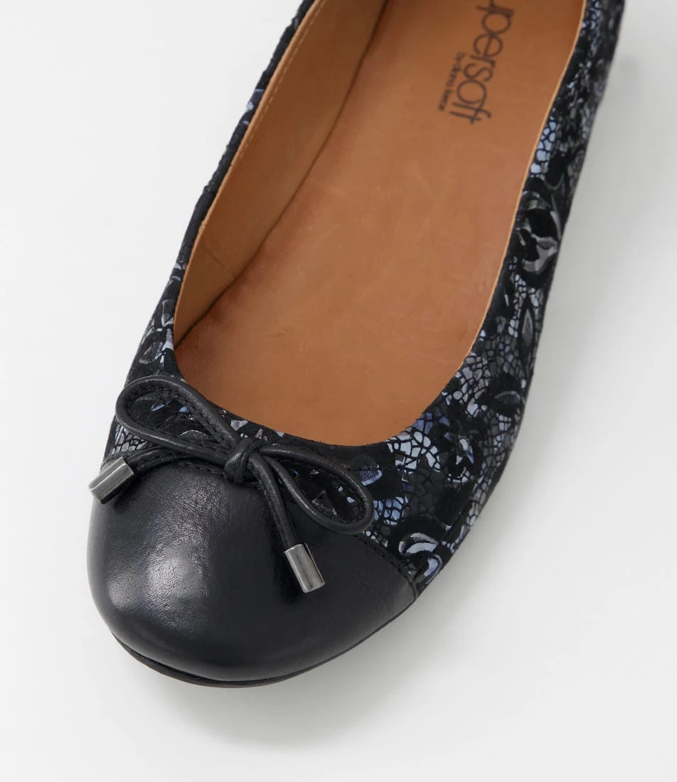 Embark3 Black Dark Blue Flower Leather Suede Ballet Flats 6 Embark3 Black Dark Blue Flower Leather Suede Ballet Flats - Image 4