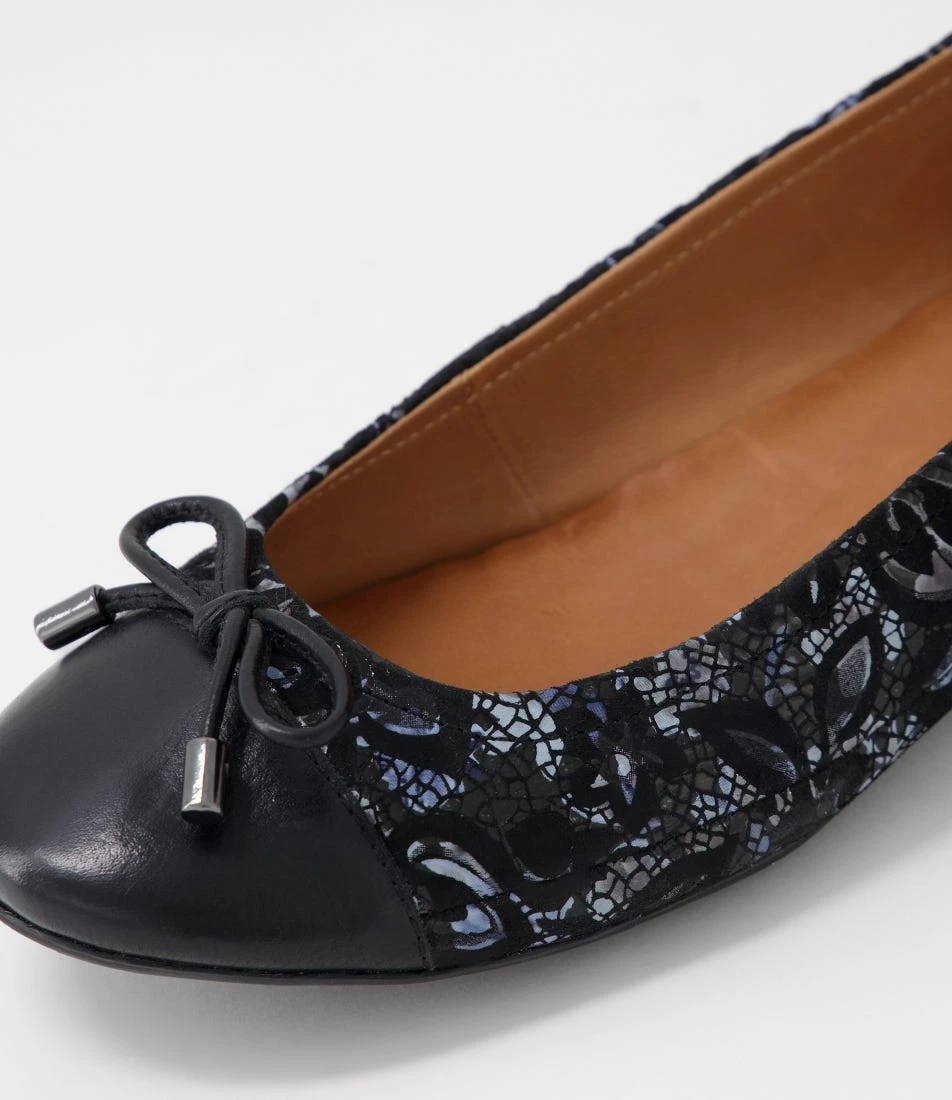 Embark3 Black Dark Blue Flower Leather Suede Ballet Flats 7 Embark3 Black Dark Blue Flower Leather Suede Ballet Flats - Image 5