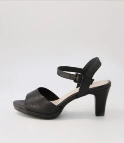 Super Black Covered Heel Leather Sandals