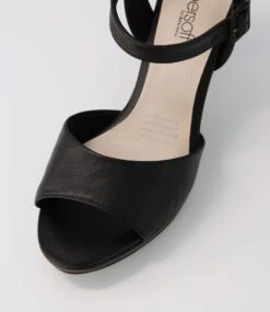 Super Black Covered Heel Leather Sandals -Lynx Shoes Shop SU12316BAFLE 5