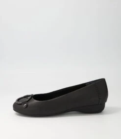 Em Black Leather Ballet Flats
