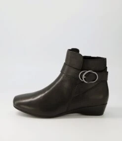 Rachii Black Leather Ankle Boots