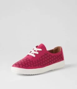 Zate Dark Fuchsia White Leather Sneakers -Lynx Shoes Shop SU12635P6CLE 3