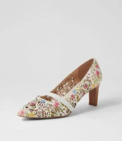 Nisty Antique Floral White Leather Heels -Lynx Shoes Shop SU12728XCPGR 3