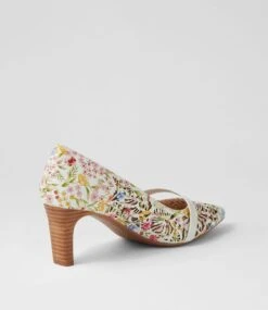 Nisty Antique Floral White Leather Heels -Lynx Shoes Shop SU12728XCPGR 4