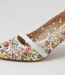 Nisty Antique Floral White Leather Heels -Lynx Shoes Shop SU12728XCPGR 6