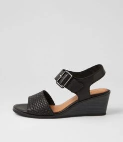 Patrol Black Embossed Leather Sandals