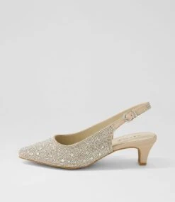 Looloo Silver Nude Jewels Leather Heels