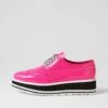 Sansi Hot Pink Patent Leather Lace Up Flats -Lynx Shoes Shop TO10686PBUPL 2