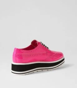 Sansi Hot Pink Patent Leather Lace Up Flats -Lynx Shoes Shop TO10686PBUPL 4