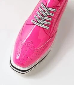 Sansi Hot Pink Patent Leather Lace Up Flats -Lynx Shoes Shop TO10686PBUPL 5