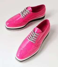 Sansi Hot Pink Patent Leather Lace Up Flats -Lynx Shoes Shop TO10686PBUPL 6