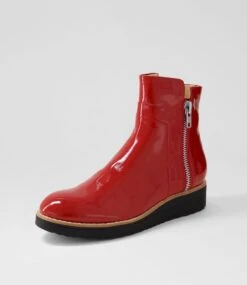 Osvaldo Dark Red Black Patent Leather Ankle Boots -Lynx Shoes Shop TO11657RQIPL 3
