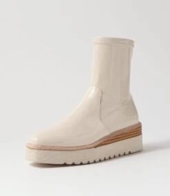 Ulike Latte Stretch Patent Pu Ankle Boots -Lynx Shoes Shop TO12334NBIVG 3