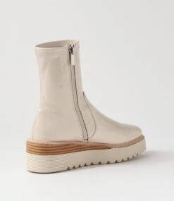 Ulike Latte Stretch Patent Pu Ankle Boots -Lynx Shoes Shop TO12334NBIVG 4