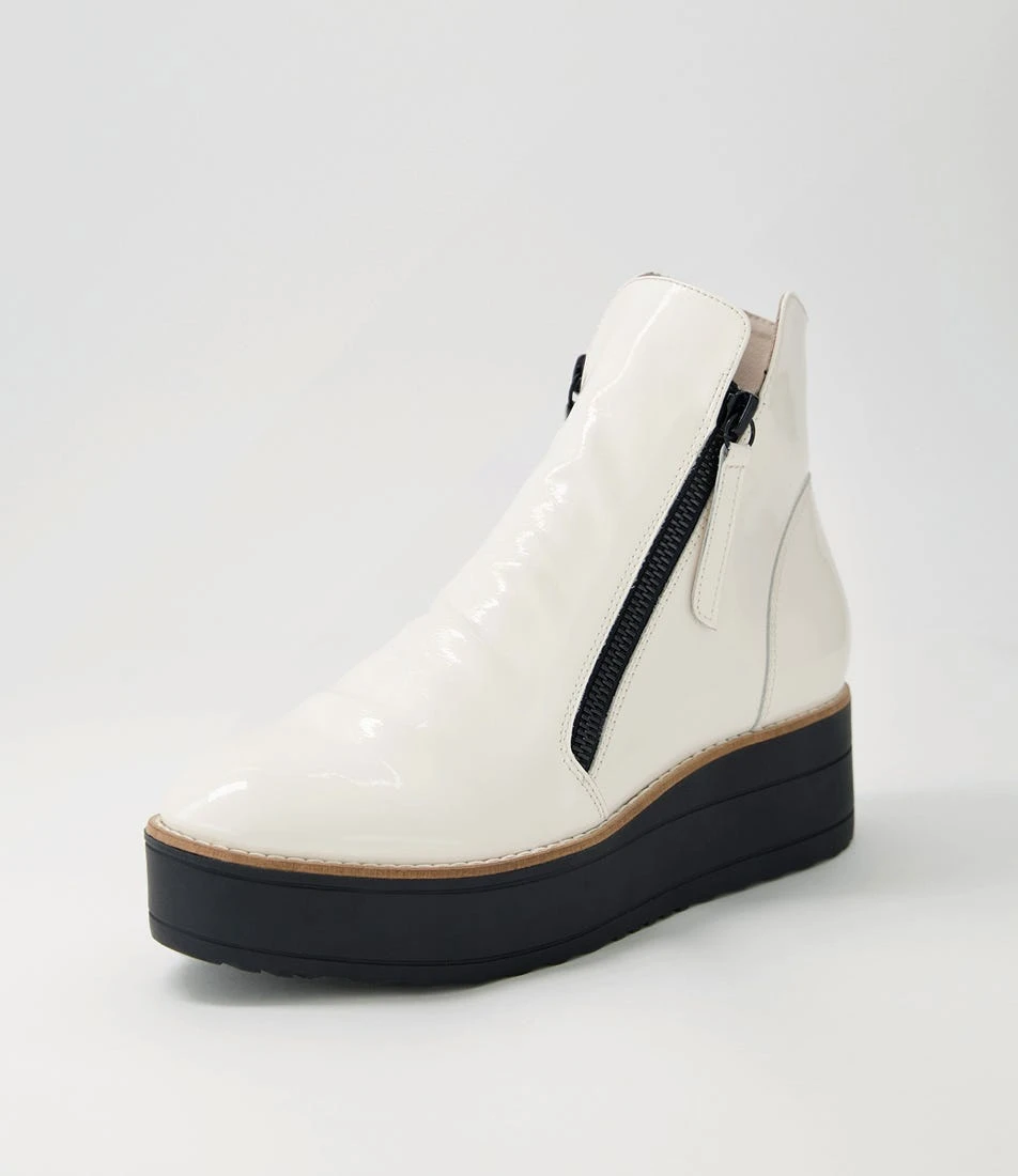 Nene Off White Black Patent Leather Ankle Boots 4 Nene Off White Black Patent Leather Ankle Boots - Image 2