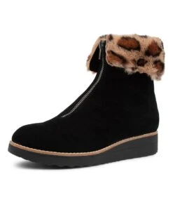 Ohana Black Leopard Suede Ankle Boots -Lynx Shoes Shop TO12658BBAKD 2