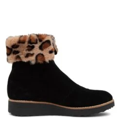 Ohana Black Leopard Suede Ankle Boots -Lynx Shoes Shop TO12658BBAKD 5