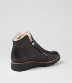Opal Black Beige Leather Fur Ankle Boots -Lynx Shoes Shop TO12659B55EI 4