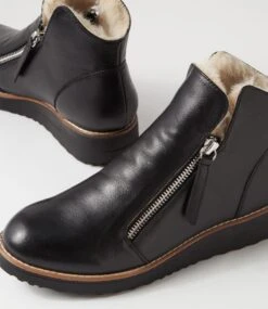 Opal Black Beige Leather Fur Ankle Boots -Lynx Shoes Shop TO12659B55EI 6