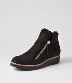 Opal Black Suede Fur Ankle Boots -Lynx Shoes Shop TO12659B58KD 3