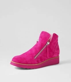 Opal Dark Fuchsia Pink Suede Fur Ankle Boots -Lynx Shoes Shop TO12659P1MKD 3