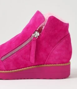 Opal Dark Fuchsia Pink Suede Fur Ankle Boots -Lynx Shoes Shop TO12659P1MKD 6