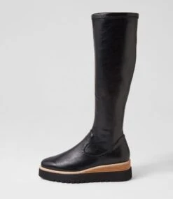 Udoe Black Natural Veneer Stretch Knee High Boots