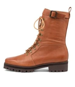 Adelyns Cognac Leather Lace Up Boots