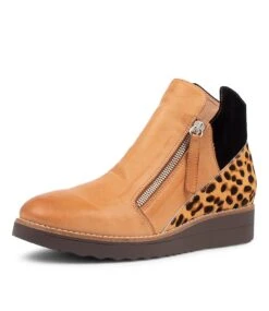 Ossha Dark Tan Leopard Leather Ankle Boots -Lynx Shoes Shop TO12973T1LHG 2