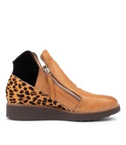 Ossha Dark Tan Leopard Leather Ankle Boots -Lynx Shoes Shop TO12973T1LHG 5