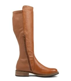 Unknots Tan Leather Knee High Boots -Lynx Shoes Shop TO12999TANHB 5